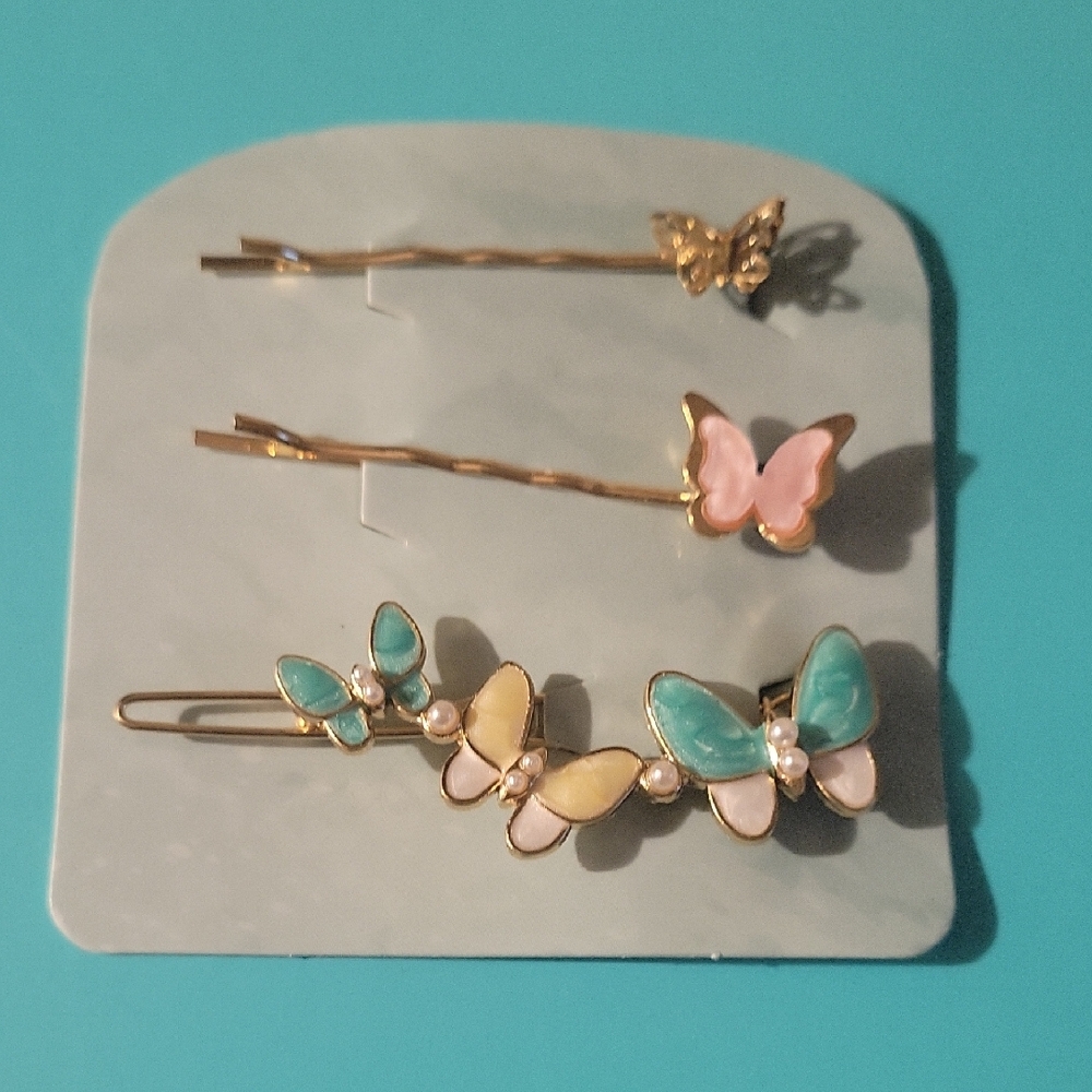 4/$20 Elegant Butterfly Hair Clip Set - Gold, Pink, Yellow, and Blue